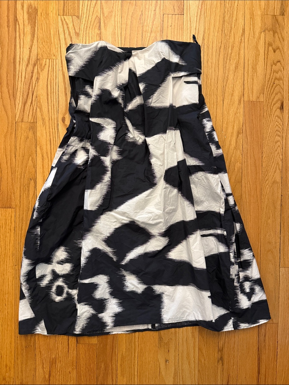Hache EU42 US 6 Black & White Strapless Patterned Midi Dress zip back great cond